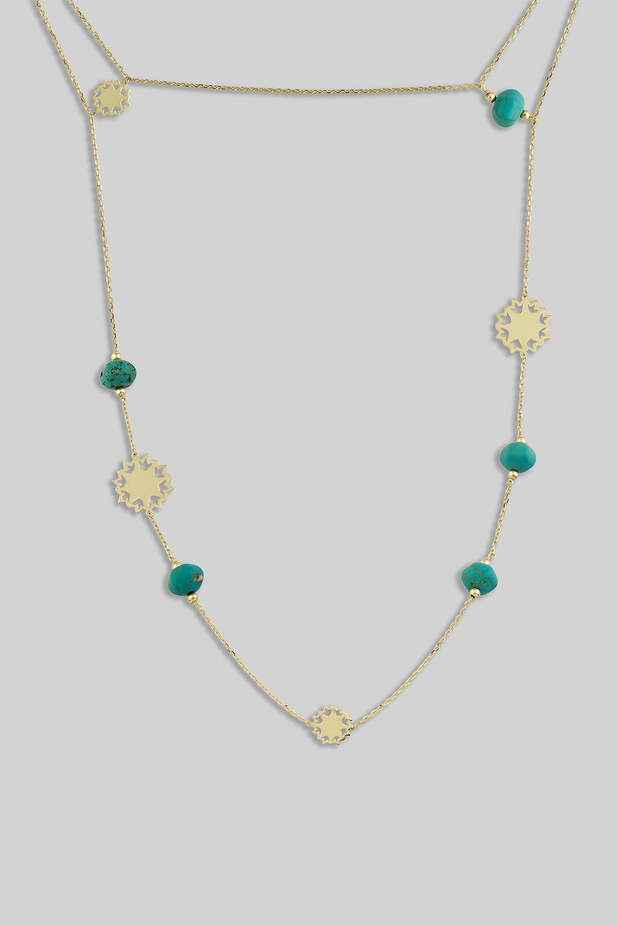 Turkuaz Turkuaz Taşlı 18 Ayar Sarı Altın Kaplama Gümüş Kolye