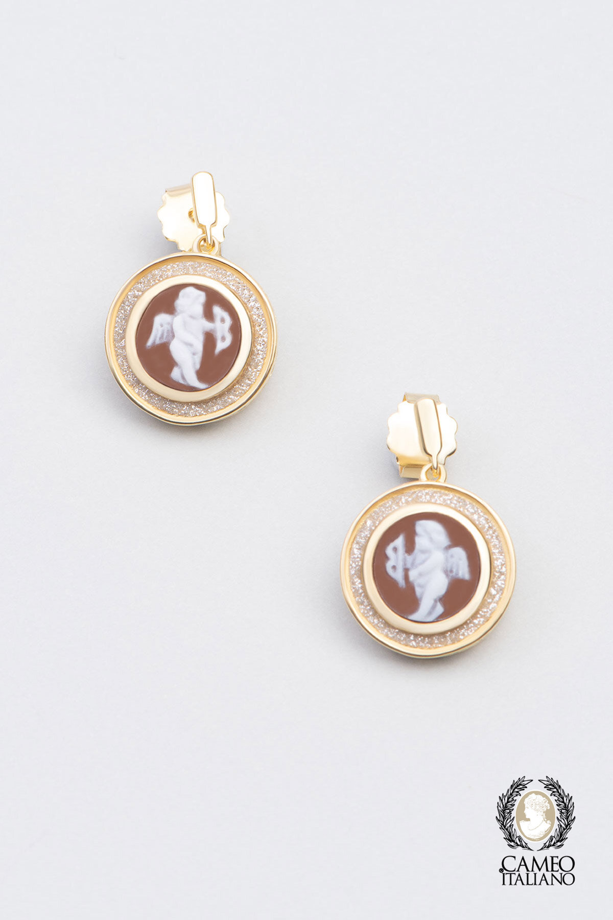 Cameo Italiano 18 Ayar Sarı Altın Kaplama Gümüş Küpe