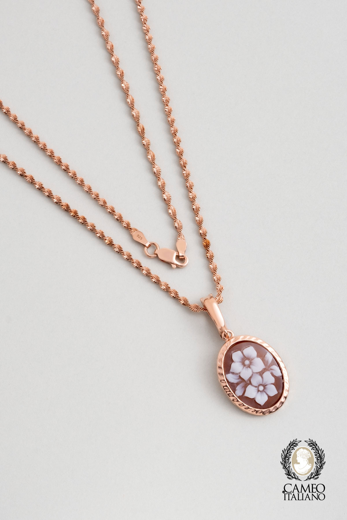 Resim Cameo Italiano 18 Ayar Rose Altın Kaplama 45 Cm Gümüş Çiçek Kolye