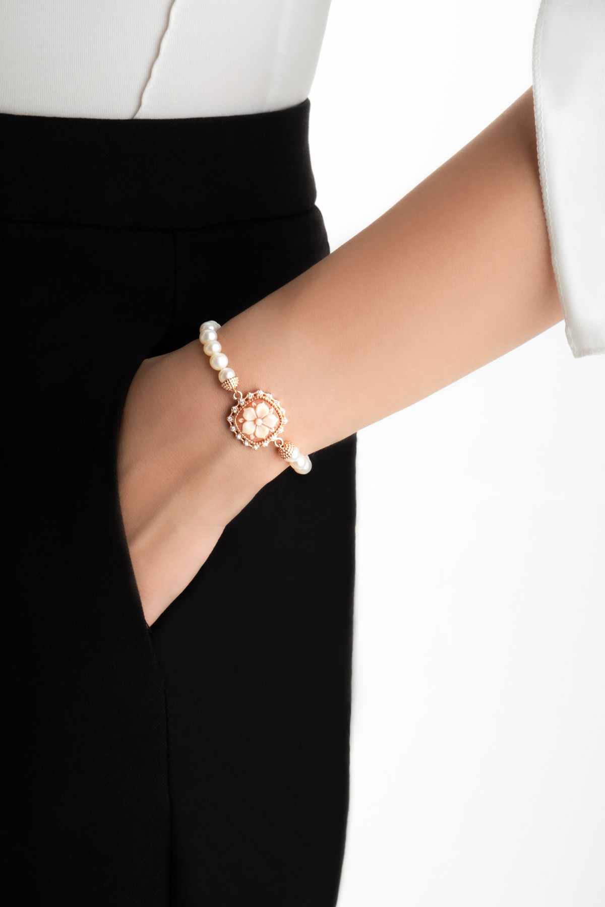 Resim Cameo Italiano 18 Ayar Rose Altın Kaplama 20 Cm Gümüş Bileklik