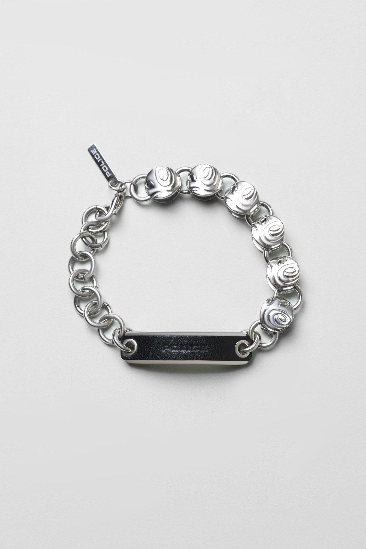 Siyah Deri Detaylı 23 Cm Erkek Çelik Bileklik