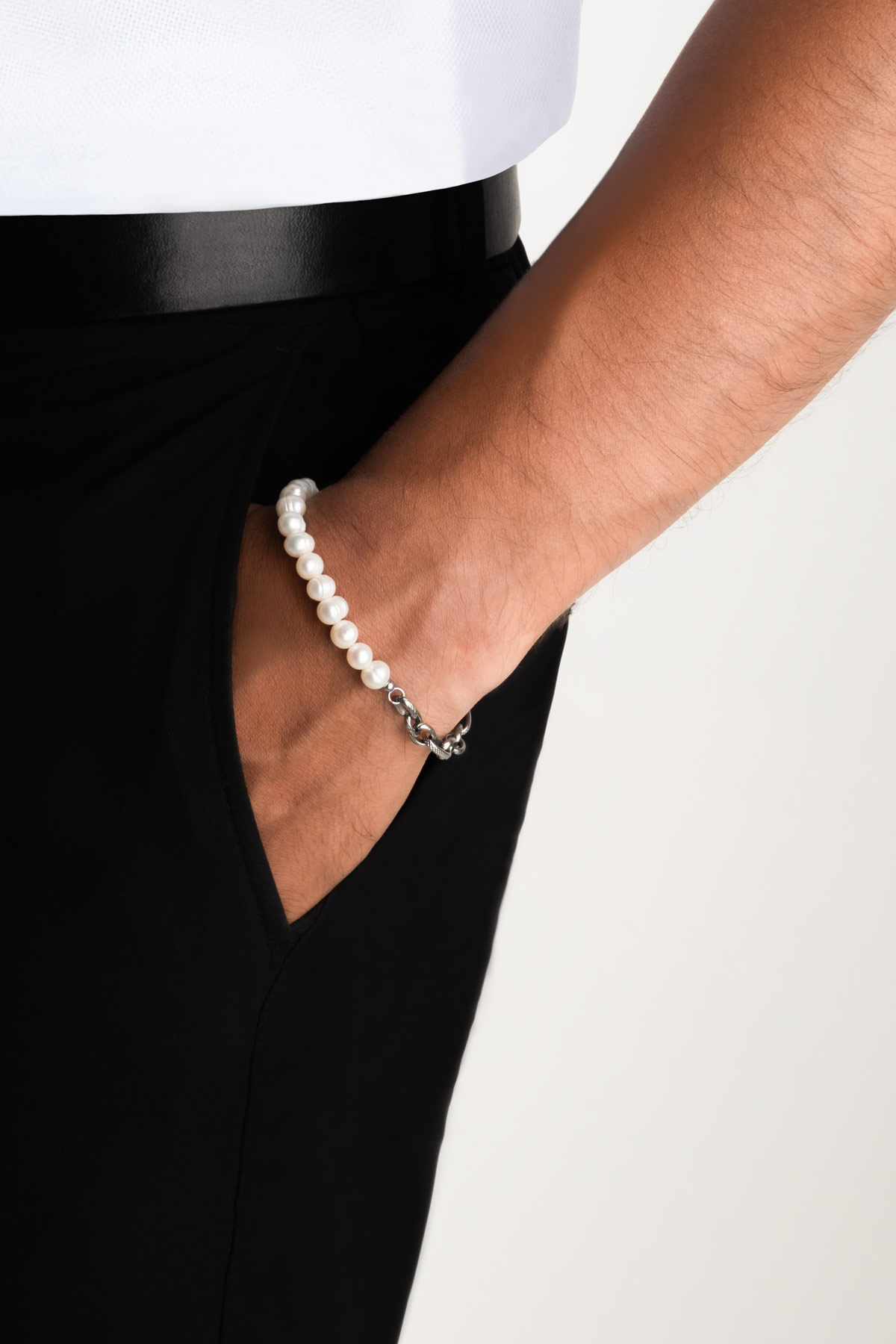 İnci Taşlı 19 Cm Çelik Erkek Bileklik 02438036219_3
