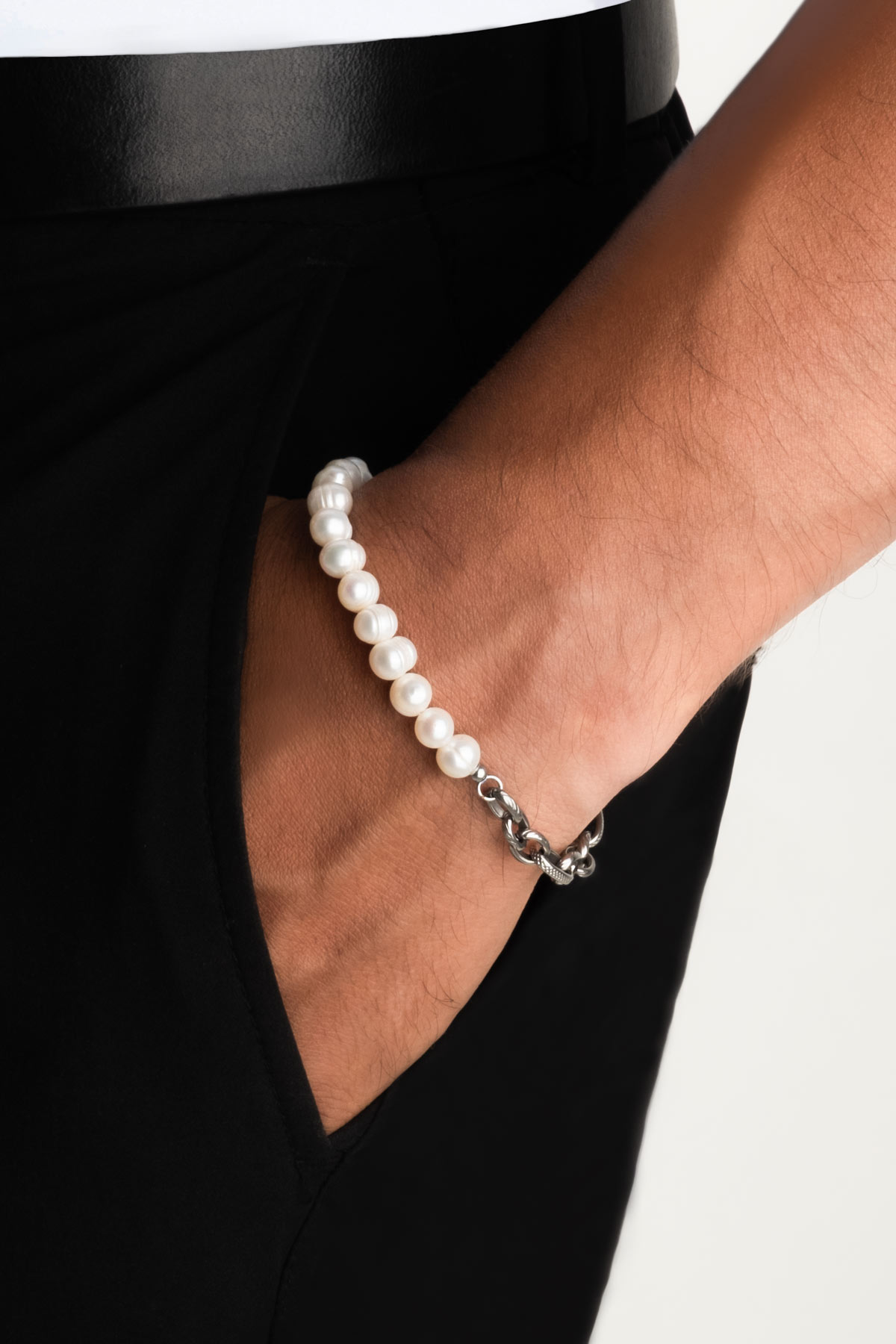 İnci Taşlı 19 Cm Çelik Erkek Bileklik 02438036219_1