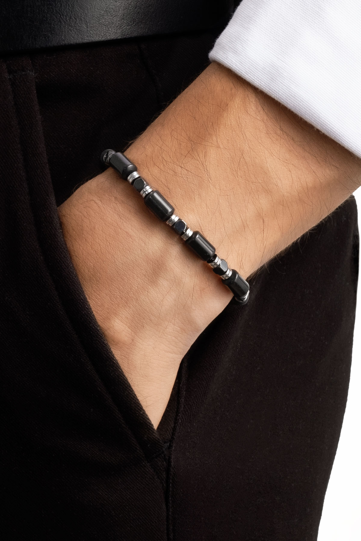 Resim Oniks Taşlı 21 Cm Çelik Erkek Bileklik