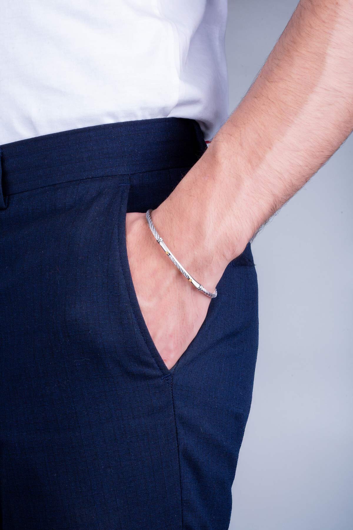 Apollo İtalyan 18 Ayar Sarı Altın Detaylı Çelik Erkek Bileklik