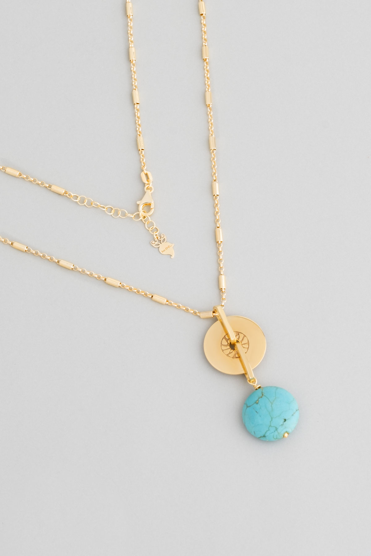 Modern Turquoise 18 Karat Yellow Gold Plated Silver Necklace