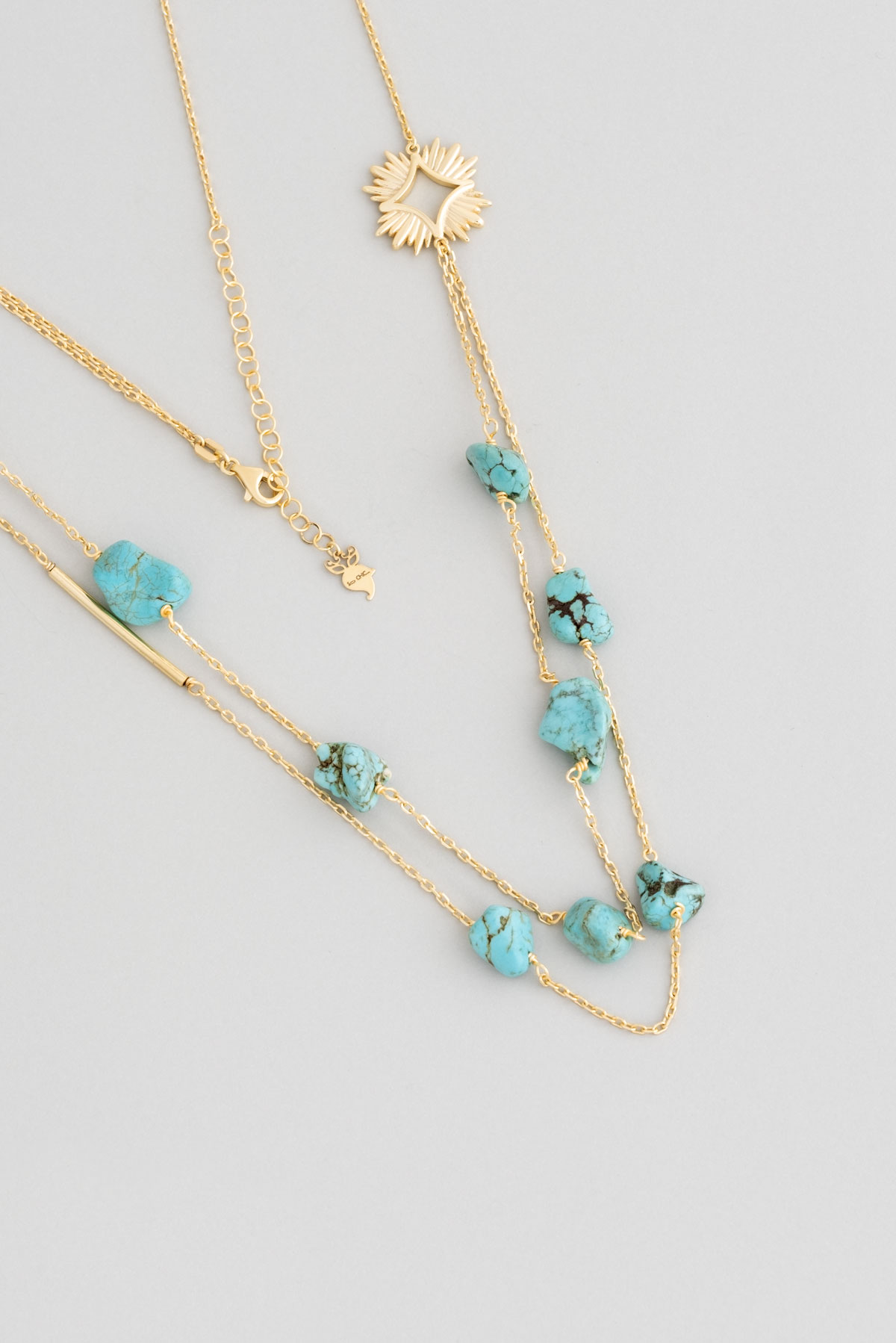 Mystic Turquoise 18 Karat Yellow Gold Plated 85 Cm Silver Long Necklace
