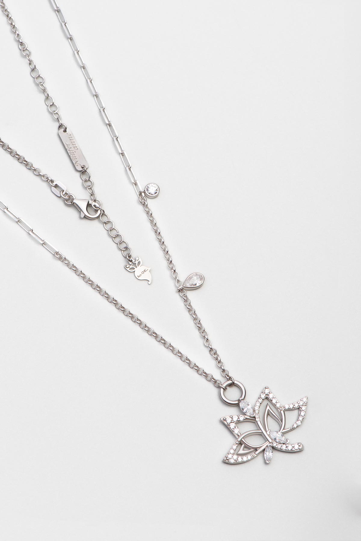 Lotus Flower 18K White Gold Plated Silver Necklace
