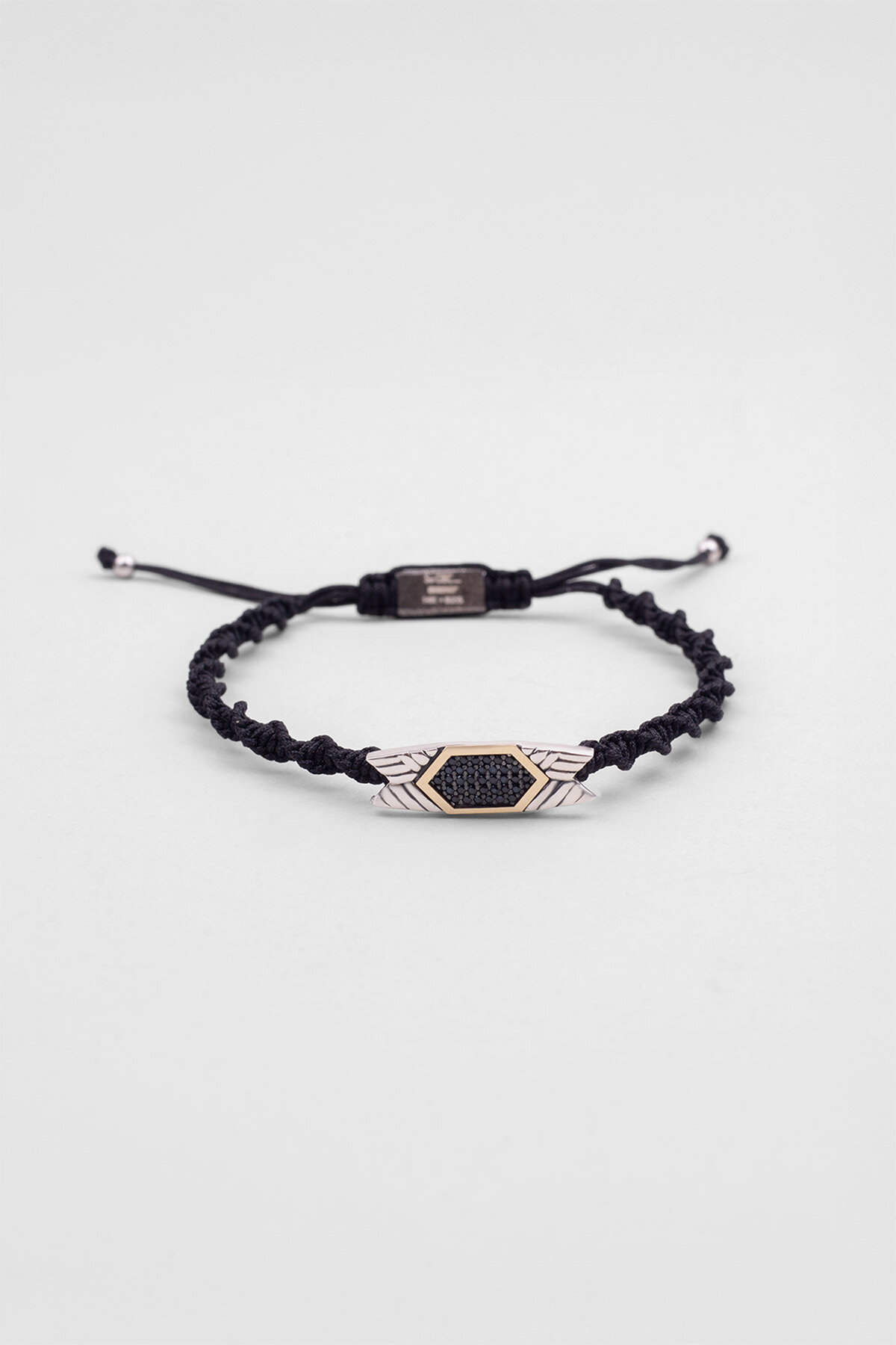 Siyah İpli 14 Ayar Altın Erkek Ayarlanabilir Gümüş İpli Bileklik