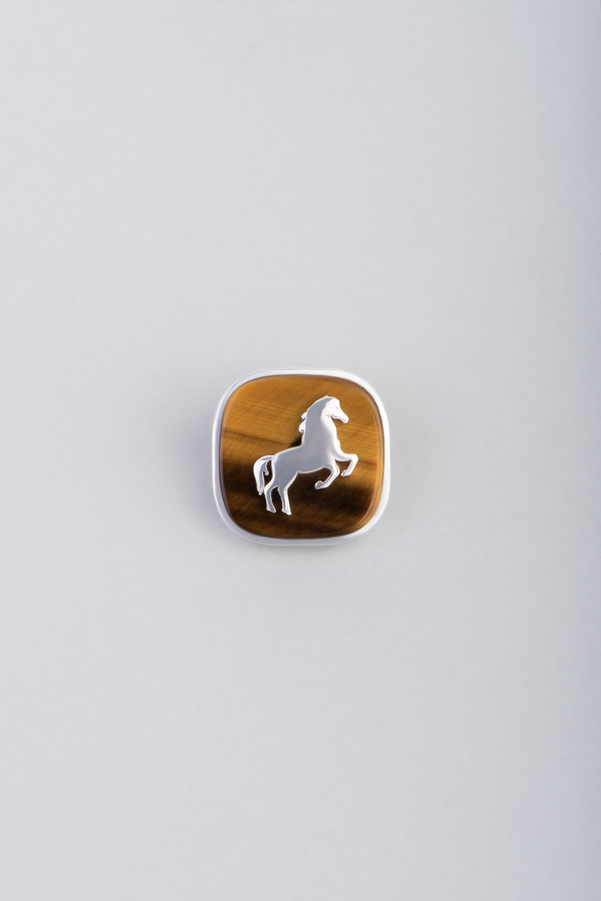 Modify Collection Silver Ring with Horse Figurine and Tiger Eye Gemstone
