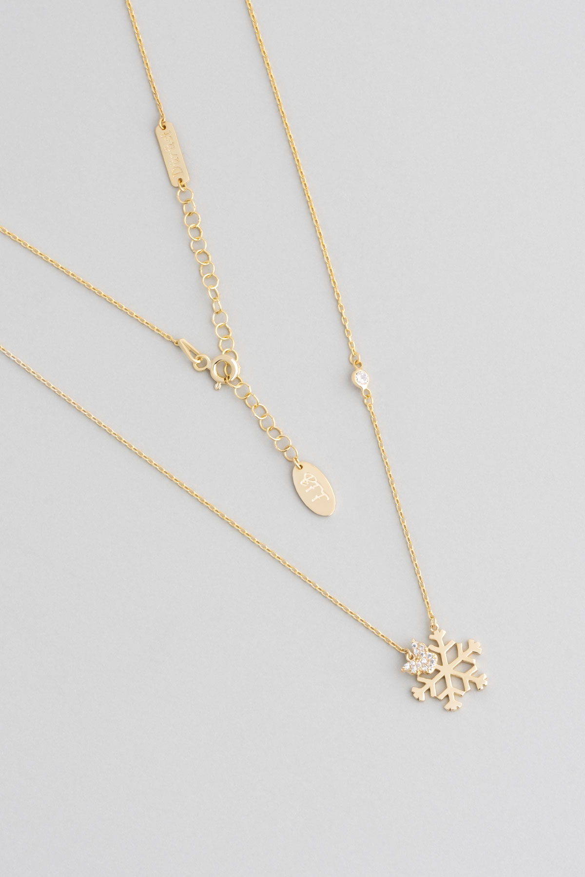 18 Karat Yellow Gold Plated Silver Snowflake Necklace