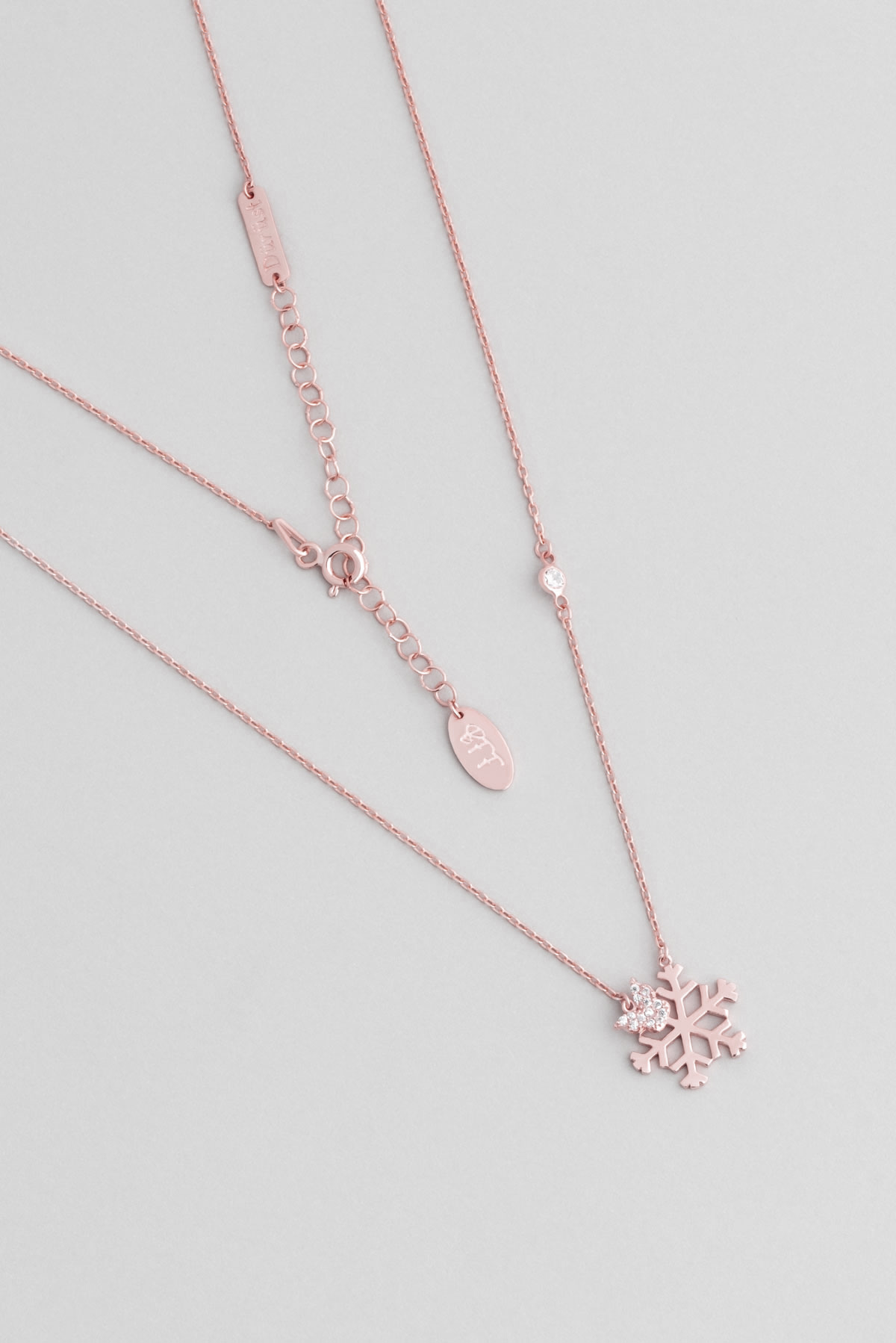 18 Karat Rose Gold Plated Silver Snowflake Necklace