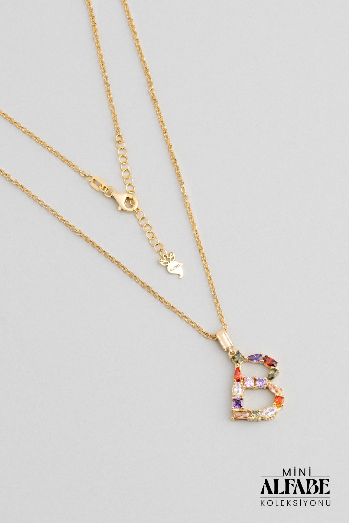  Mini Letter B Daylight Colored 18 Carat Yellow Gold Plated Silver Necklace