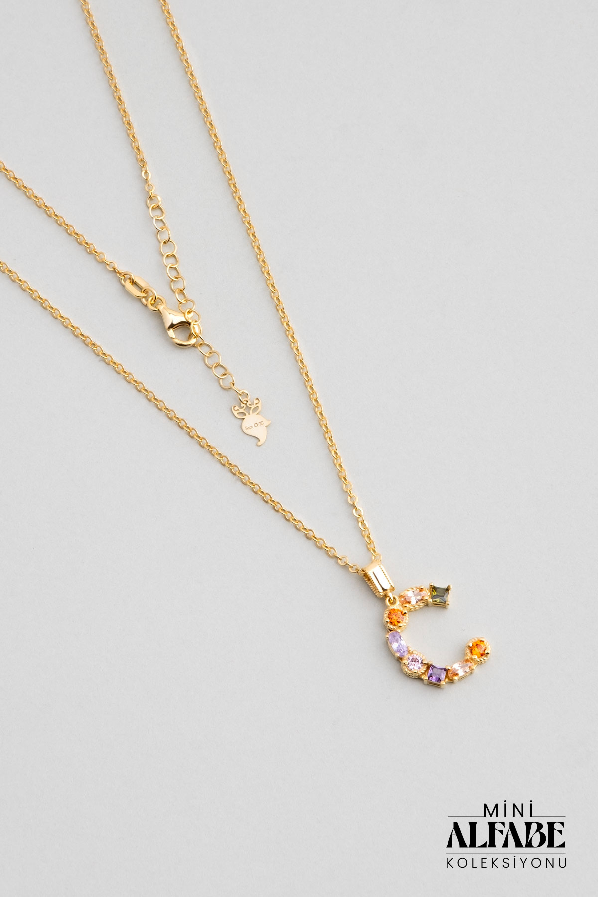  Mini Letter C Daylight Colored 18 Carat Yellow Gold Plated Silver Necklace