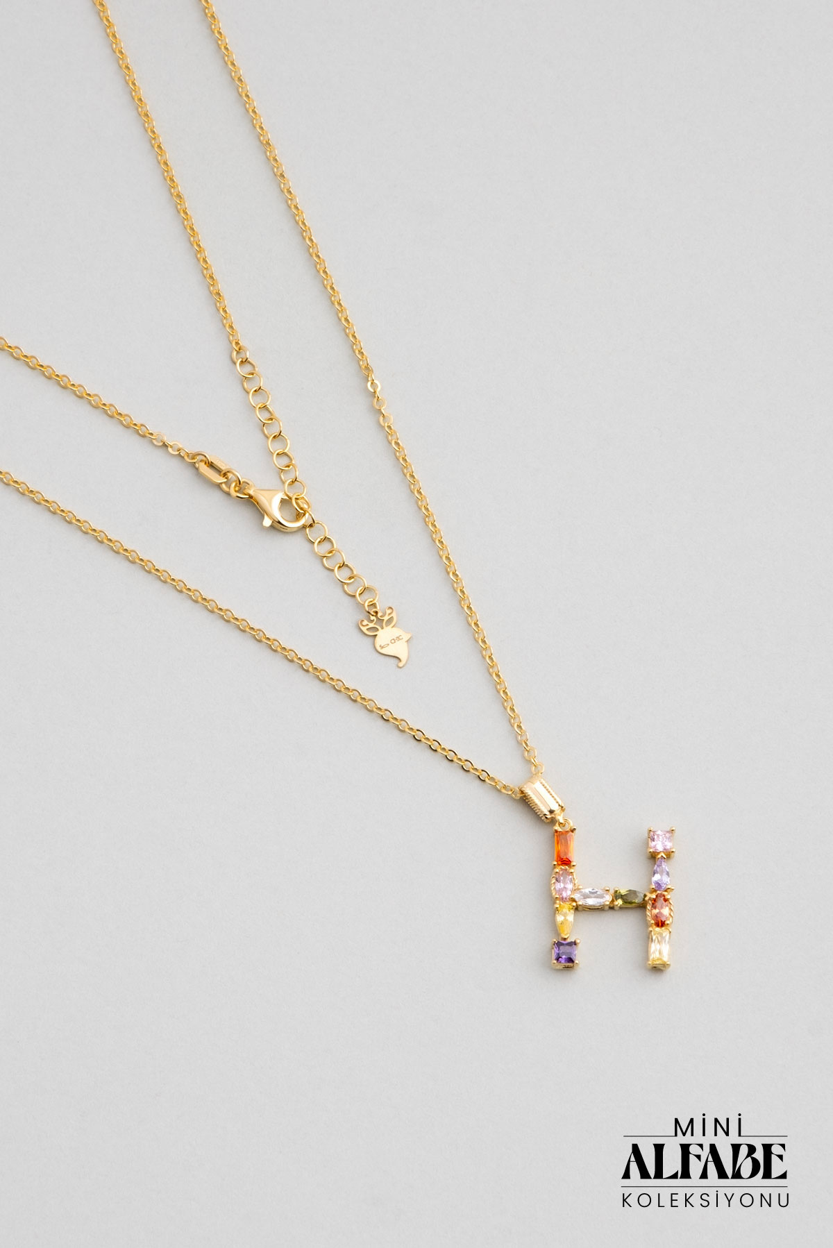 Mini Letter H Sunshine Colored 18K Yellow Gold Plated Silver Necklace