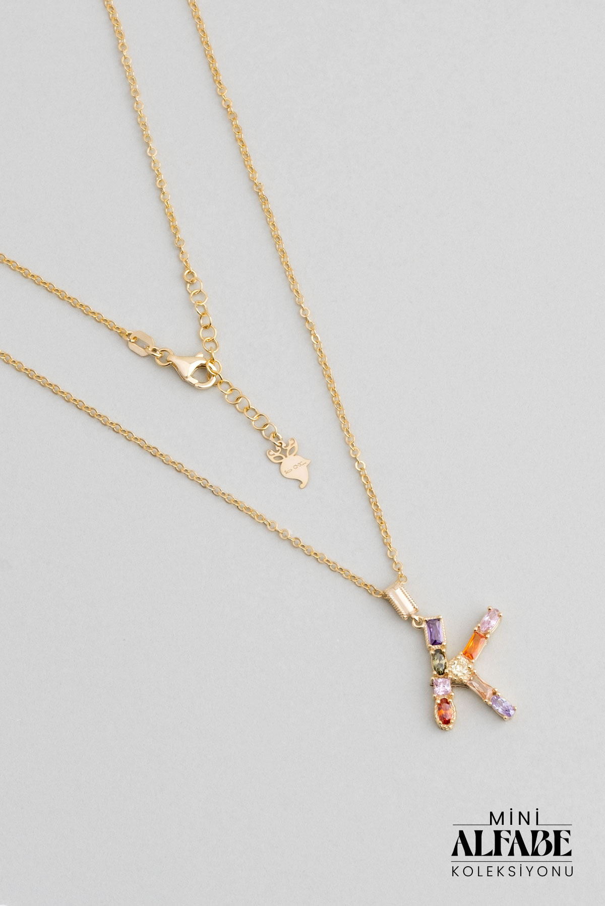 Mini K Letter Sunshine Colored 18K Yellow Gold Plated Silver Necklace