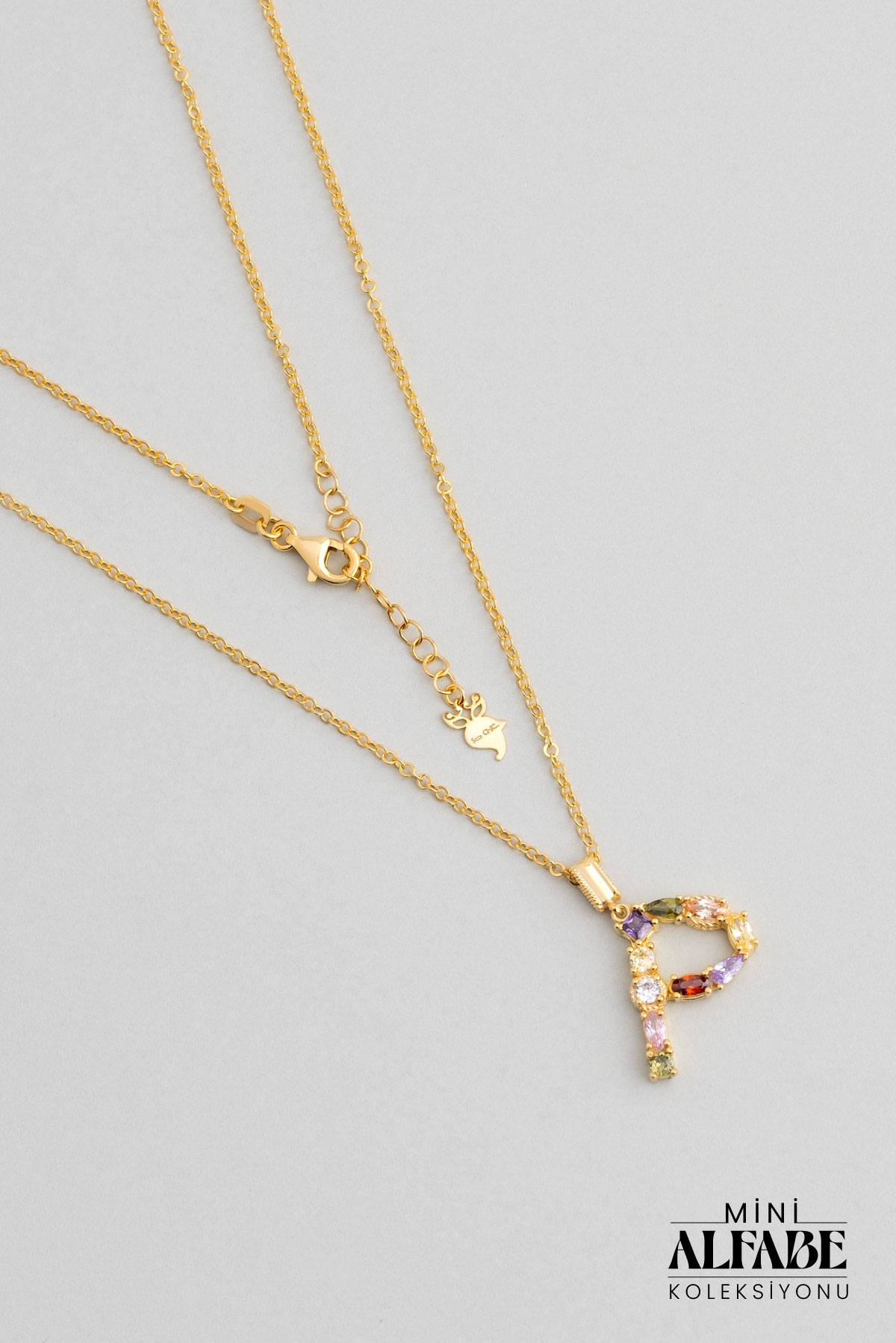 Mini Letter P Daylight Colored 18K Yellow Gold Plated Silver Necklace