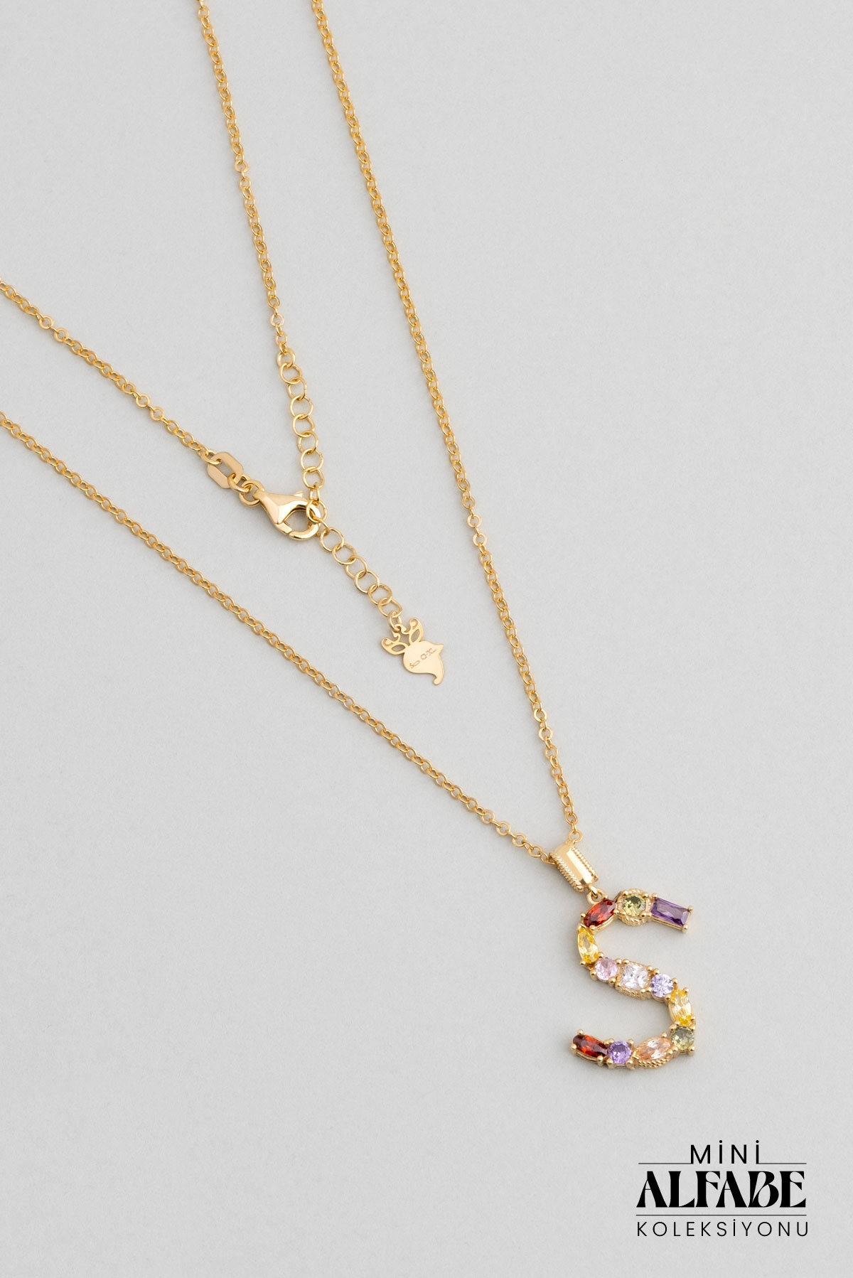  Mini S Letter Sunshine Colored 18K Yellow Gold Plated Silver Necklace