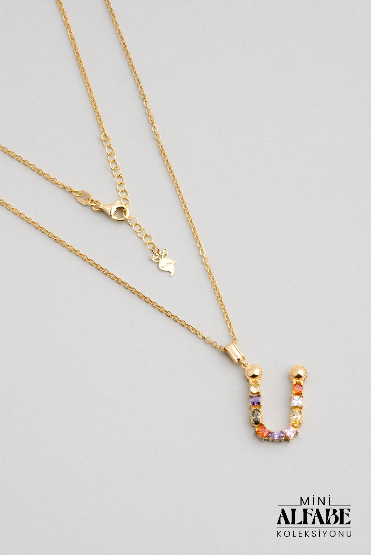 Mini Letter U Sunshine Colored 18K Yellow Gold Plated Silver Necklace