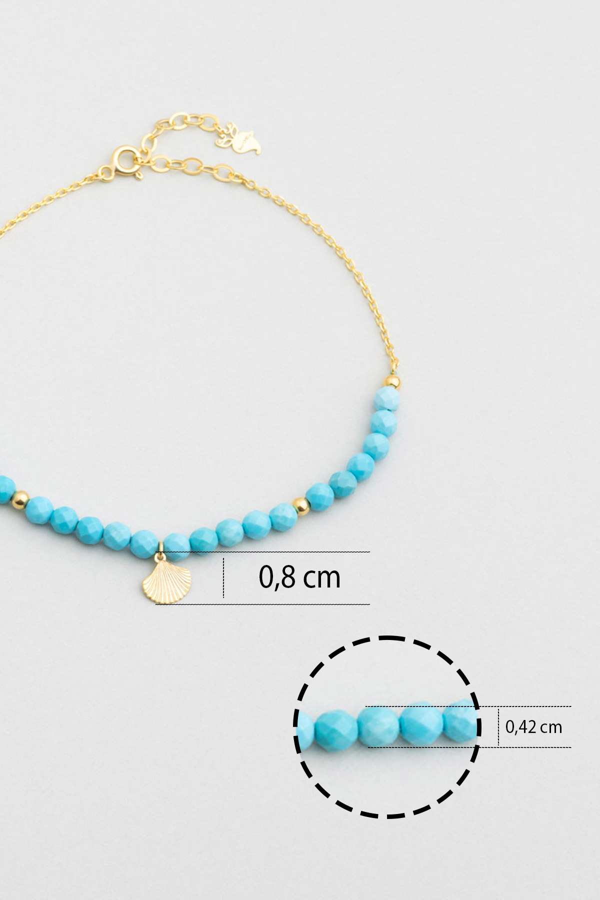 Resim Turkuaz Taşlı 18 Ayar Sarı Altın Kaplama 24 Cm Gümüş Hal Hal