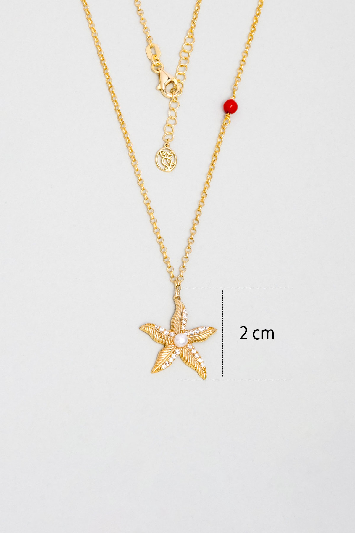Resim Mercan Yıldızı 18 Ayar Sarı Altın Kaplama 44 Cm Gümüş Kolye