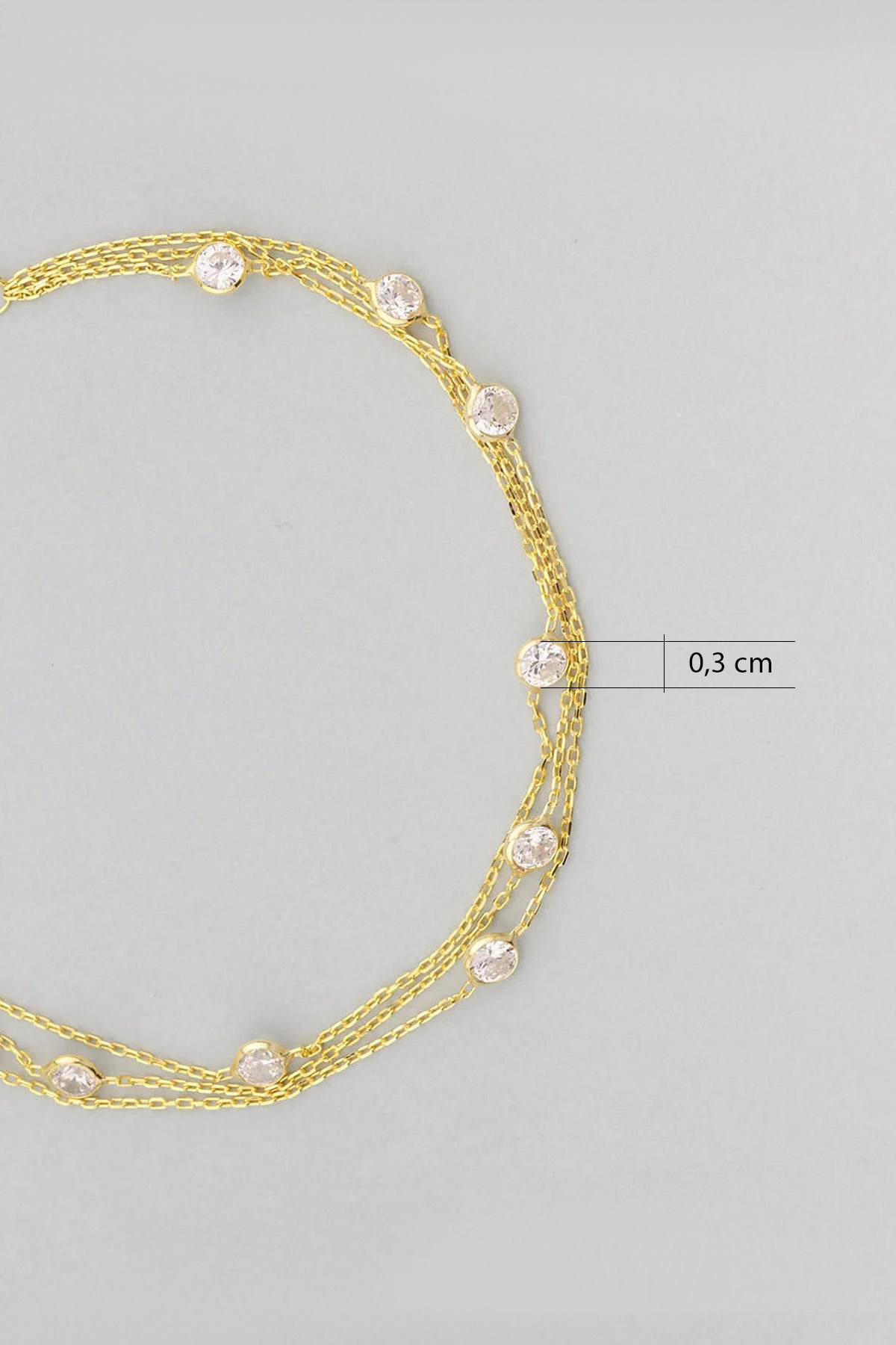 Zirkon Taşlı 18 Ayar Sarı Altın Kaplama 19 Cm Üç Sıra Gümüş Bileklik 1001630144_2