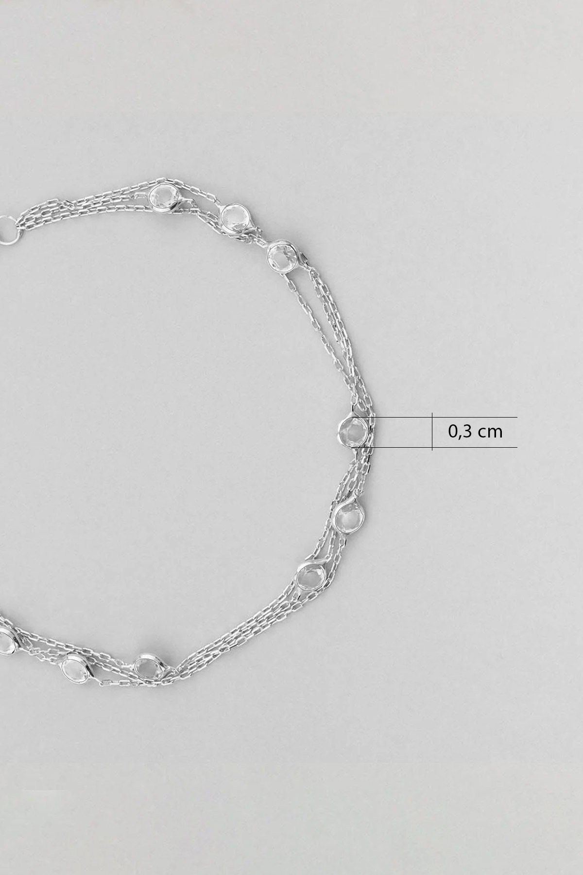 Üç Sıra Zirkon Taşlı 18 Ayar Beyaz Altın Kaplama 19 Cm Gümüş Bileklik 1001630199_2