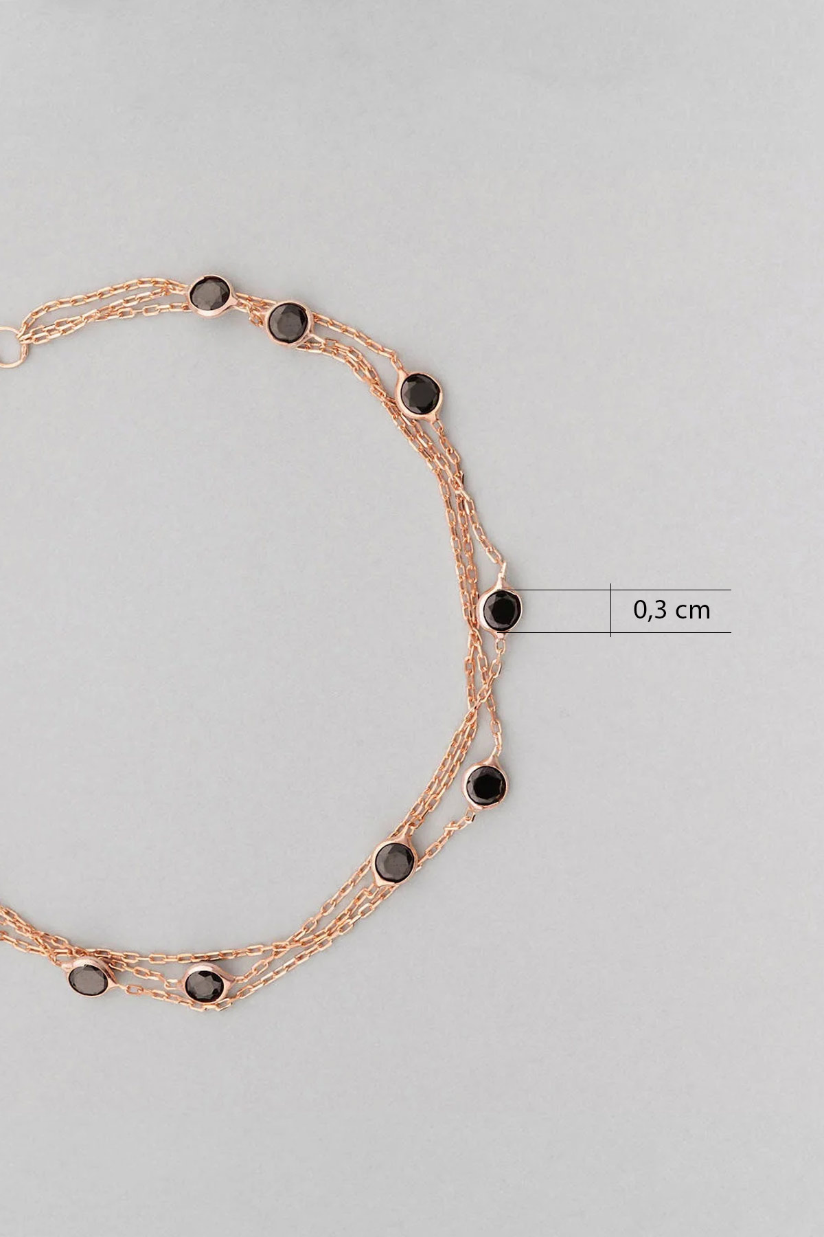 Üç Sıra Zirkon Taşlı 18 Ayar Rose Altın Kaplama 19 Cm Gümüş Bileklik 1001630245_2
