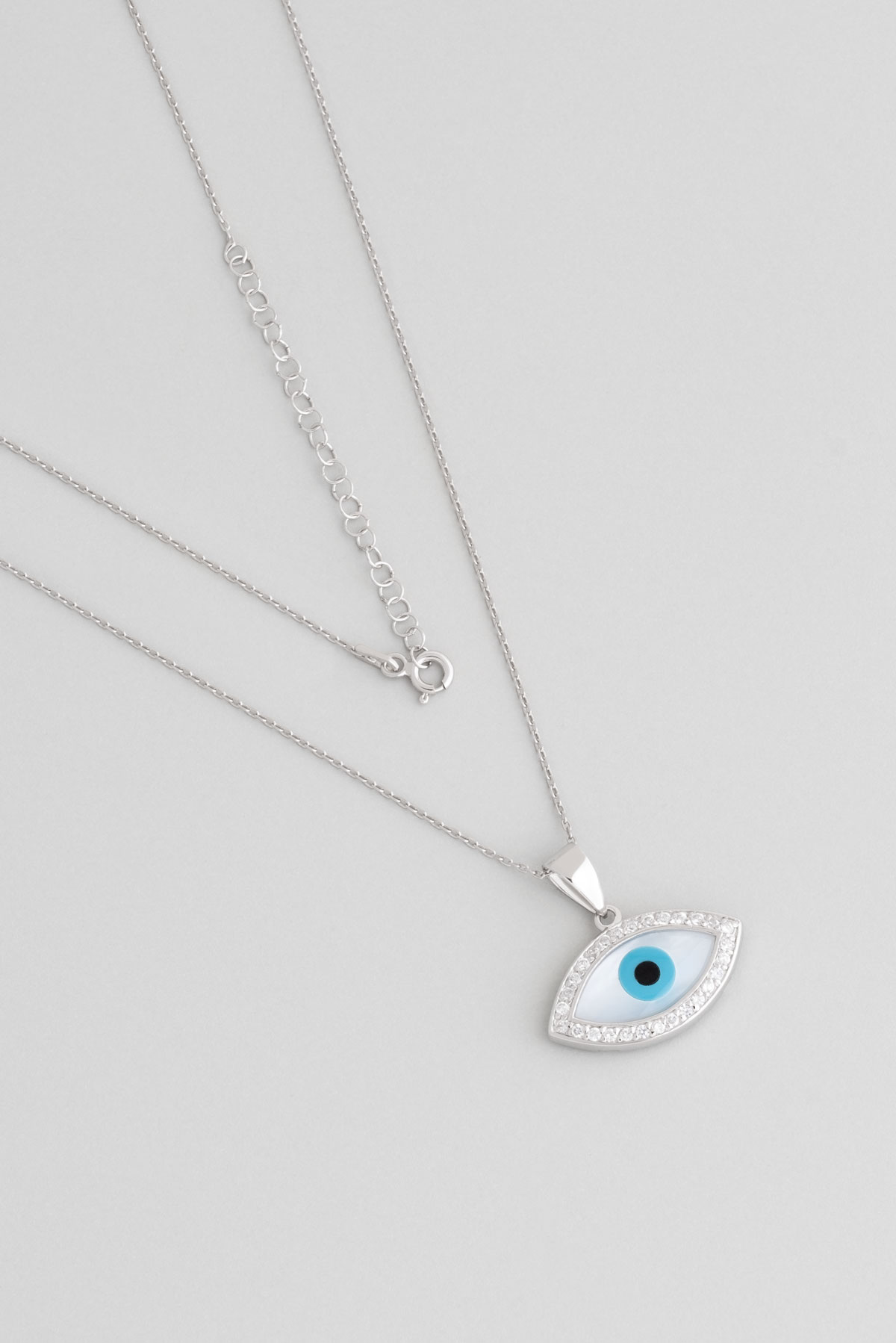 Evil Eye 18 Karat White Gold Plated Silver Minimal Necklace