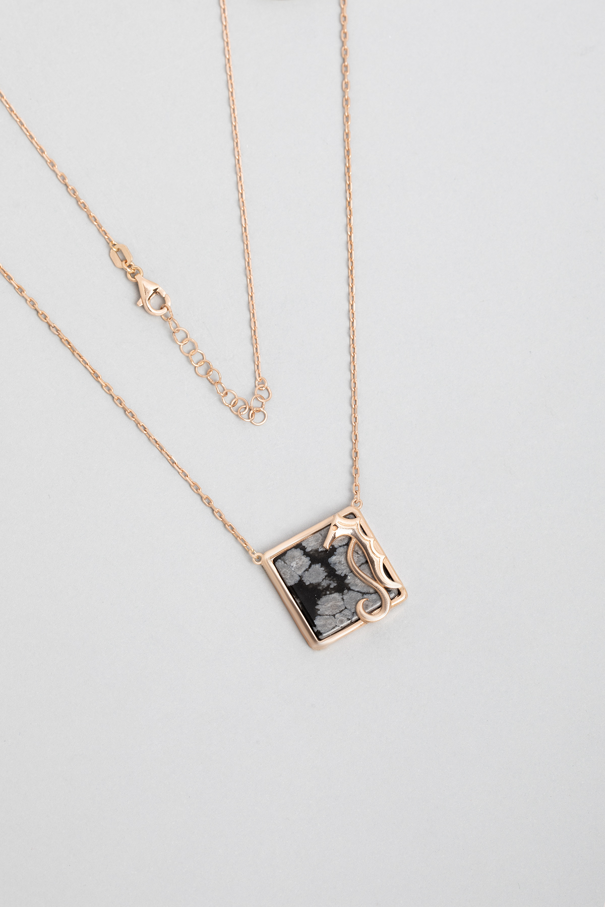 18 Karat Rose Gold Plated Silver Necklace with Dalmatian Stone