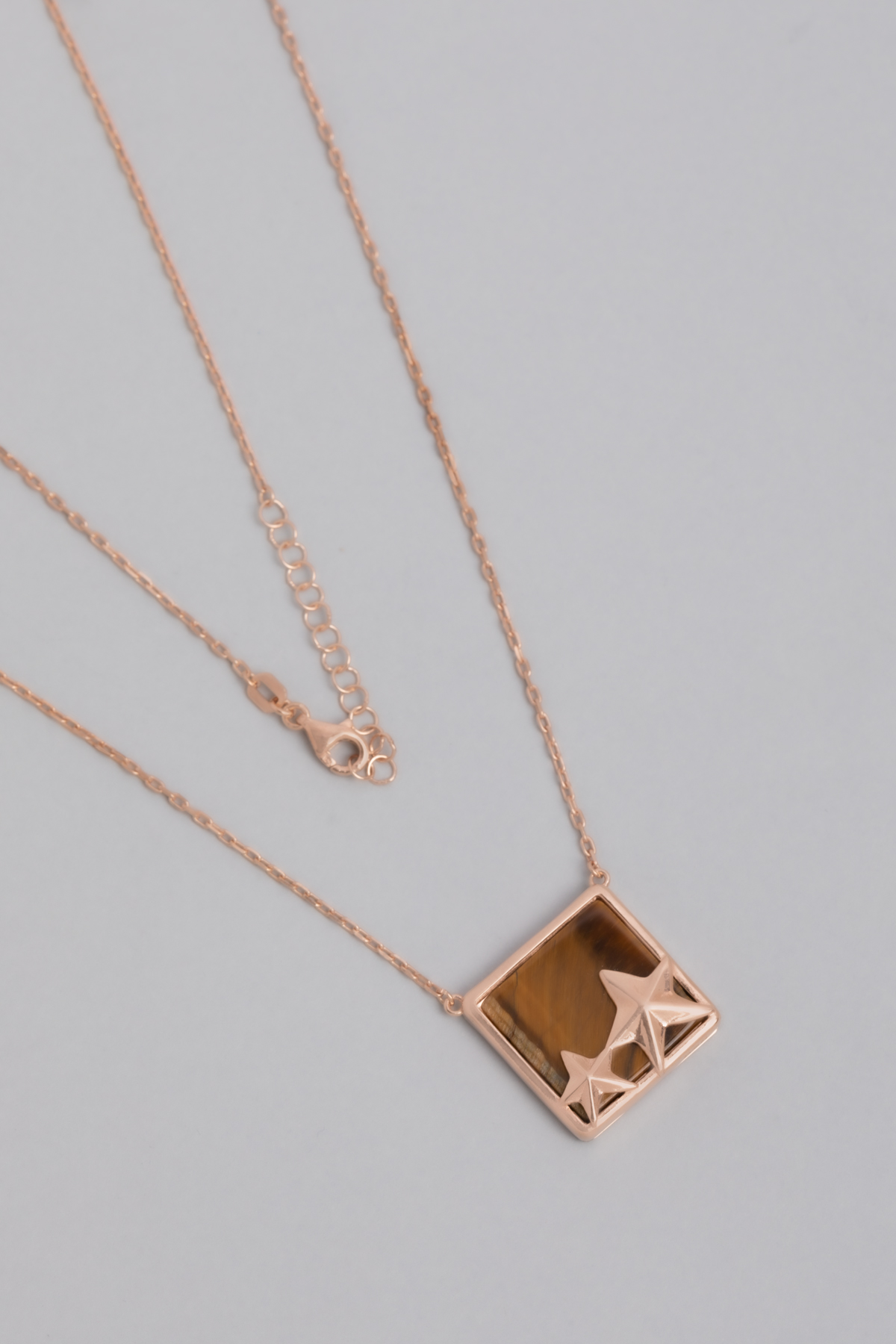 18K Rose Gold Plated Silver Star Necklace with Tiger Eye Stone