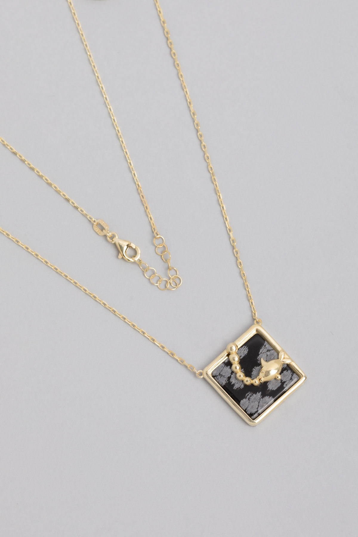 18 Karat Yellow Gold Plated Silver Necklace with Dalmatian Stone 