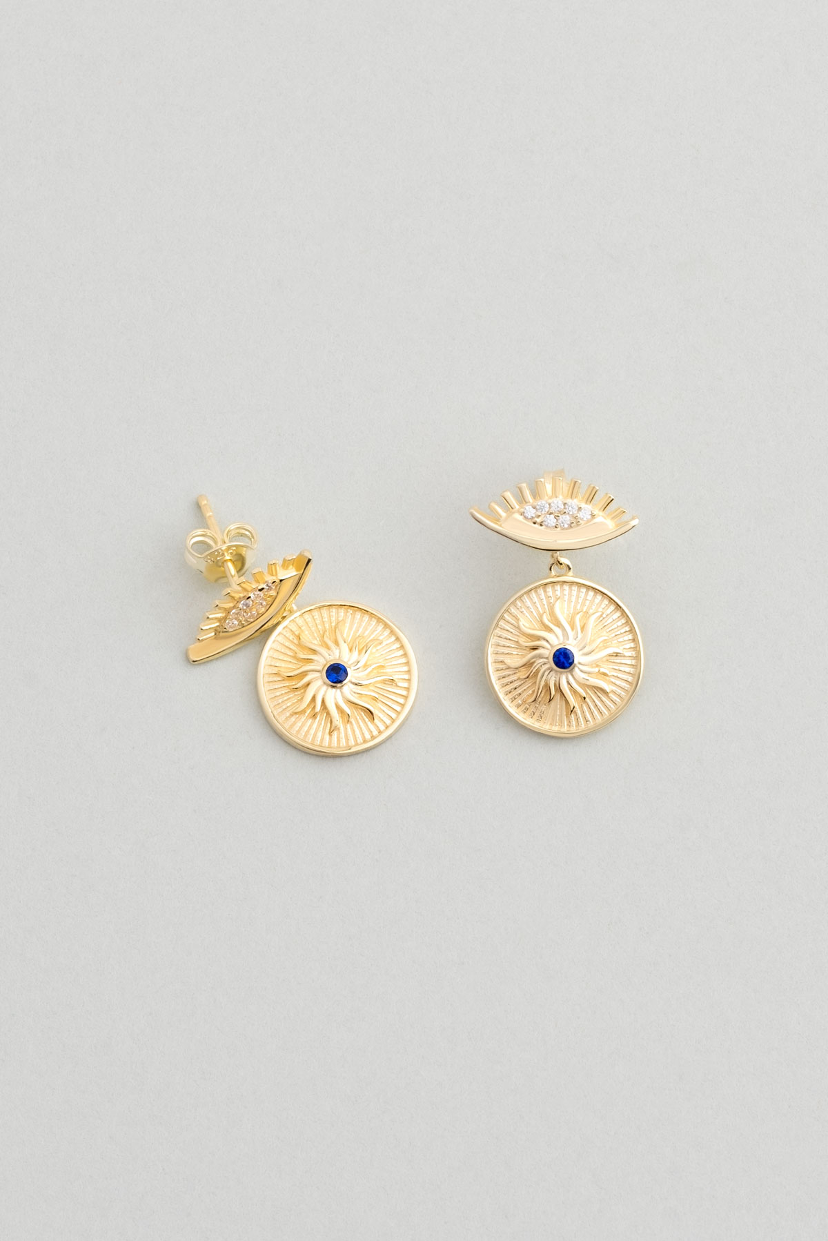 Antique Sun 18K Yellow Gold Plated Silver Earrings