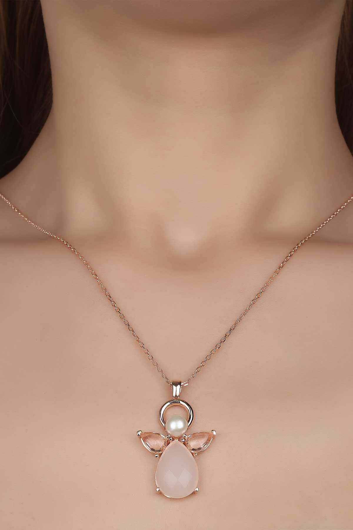 Gökkuşağı Renkleri 18 Ayar Rose Altın Kaplama 63 Cm Gümüş Kolye