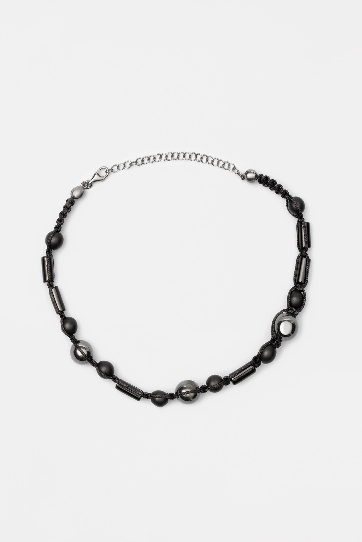 Oniks Ve Hematit Taşlı Erkek 20 Cm Gümüş Bileklik