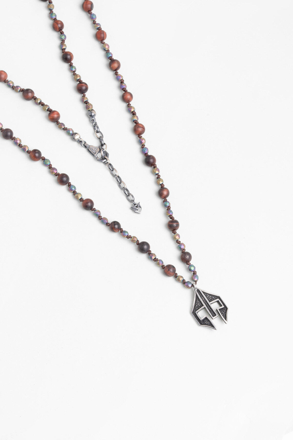 Kaplan Gözü Taşlı Antik Miğfer Figürlü 75 Cm Gümüş Kolye