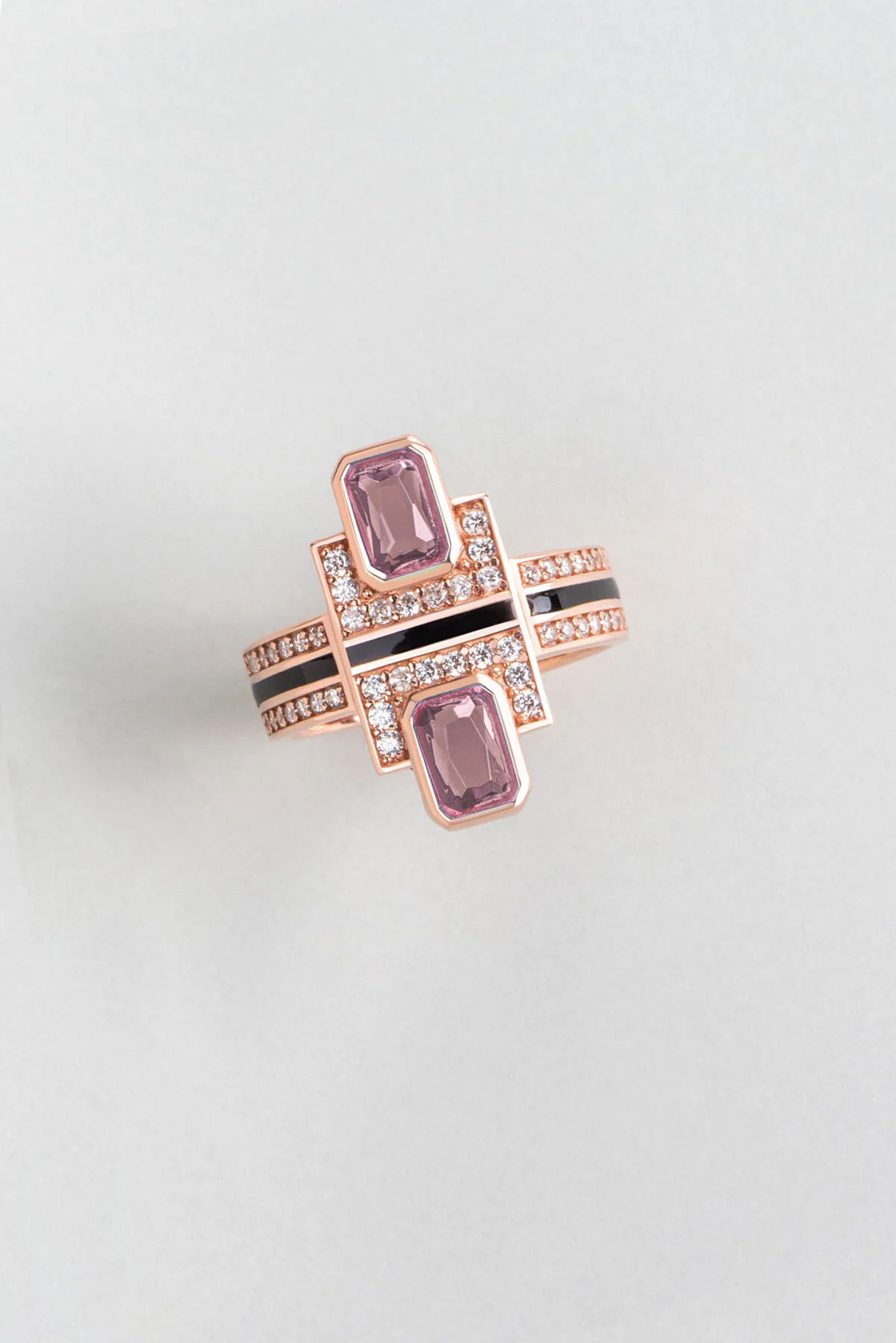 Art Deco Timeless Lines 18 Karat Rose Gold Plated Silver Ring