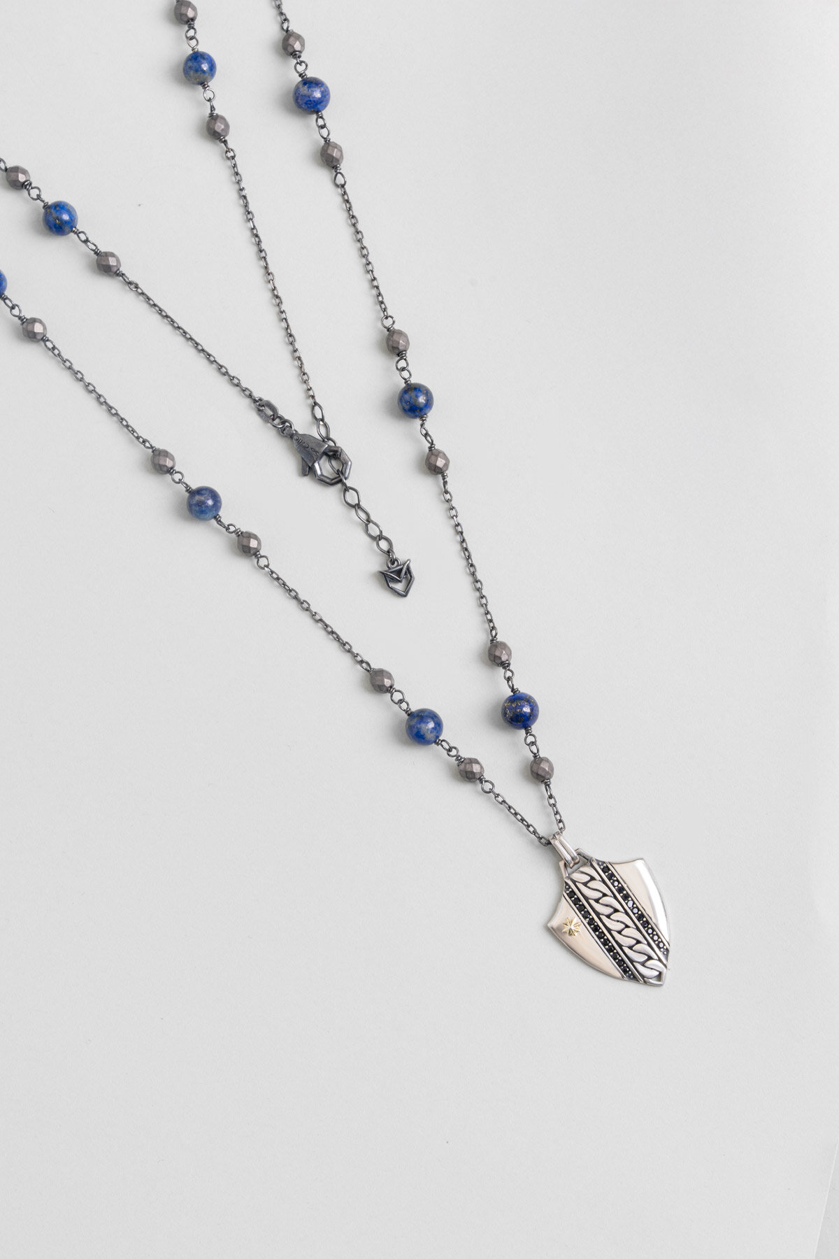 Lapis Taşlı 80 Cm Gümüş Erkek Arma Kolye