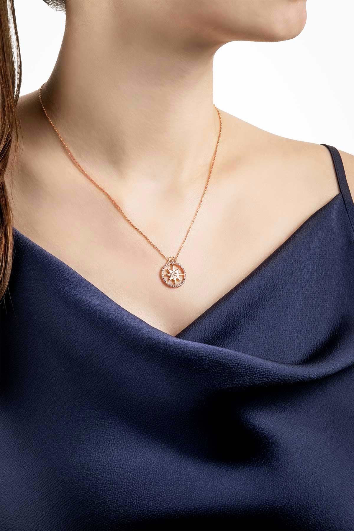 Resim Çoban Yıldızı 18 Ayar Rose Altın Kaplama 45 Cm Gümüş Kolye