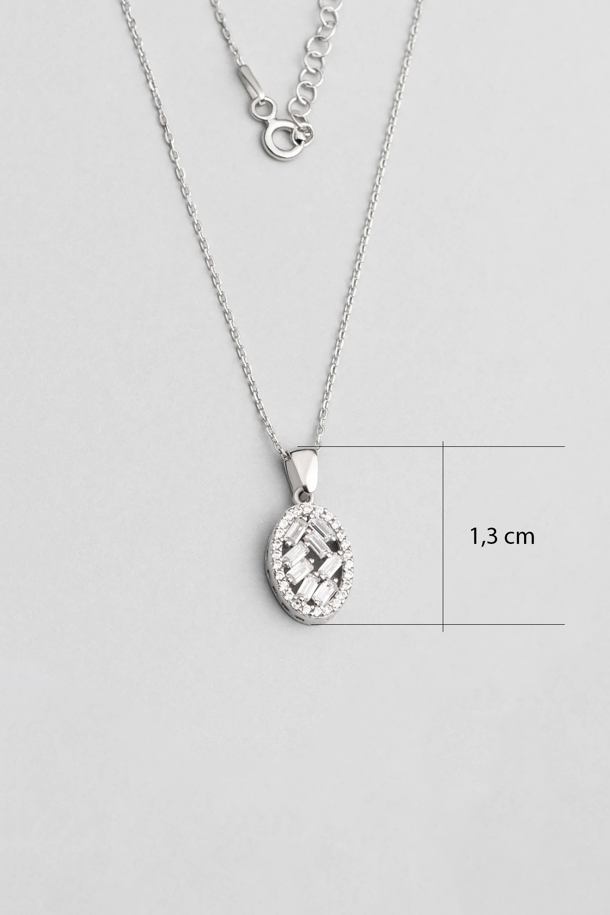 Resim Baget Taşlı 18 Ayar Beyaz Altın Kaplama 45 Cm Gümüş Kolye