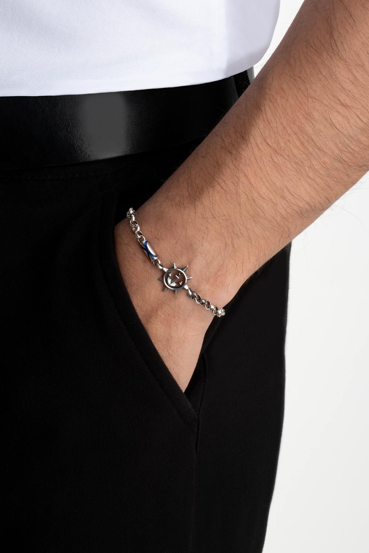 Çapa Ve Dümen Figürlü 22 Cm Gümüş Erkek Bileklik