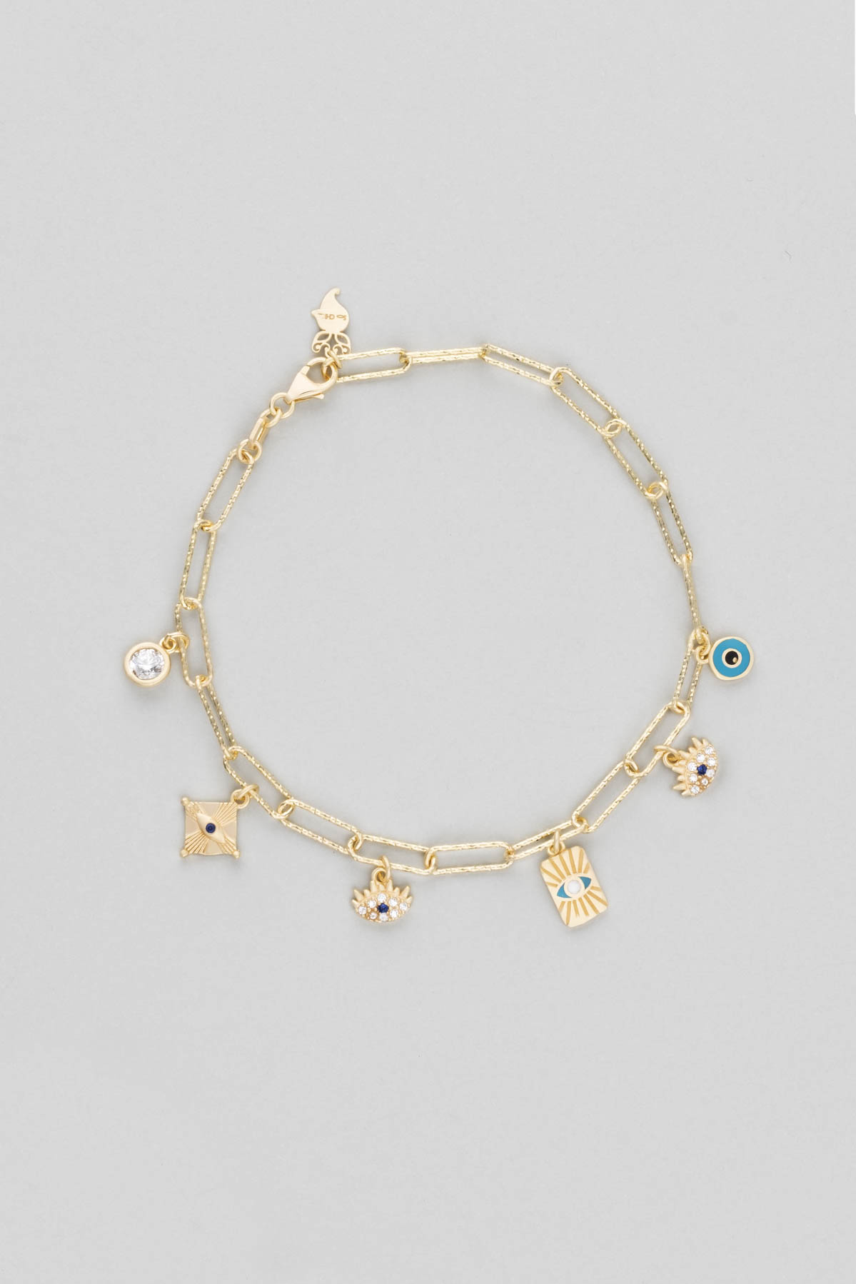 18 Karat Yellow Gold Plated Silver Chain Bracelet with Evil Eye Icon