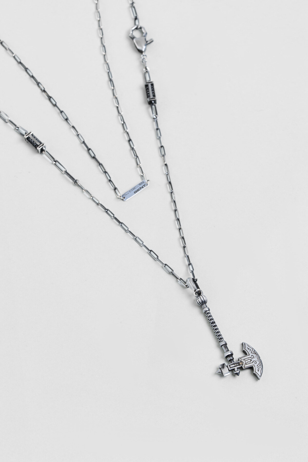 Viking Baltası 18 Ayar Beyaz Altın Kaplama 63 Cm Gümüş Erkek Kolye