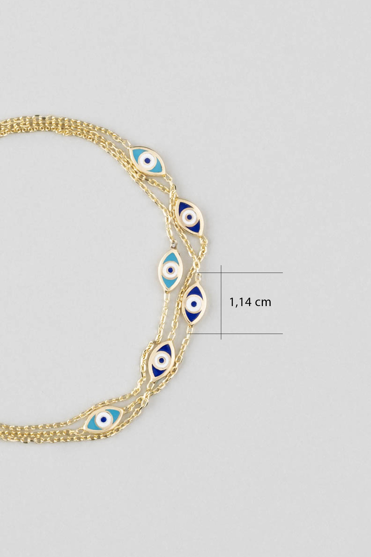 Nazar Figürlü 18 Ayar Sarı Altın Kaplama 19 Cm Gümüş Bileklik 1118745744_2