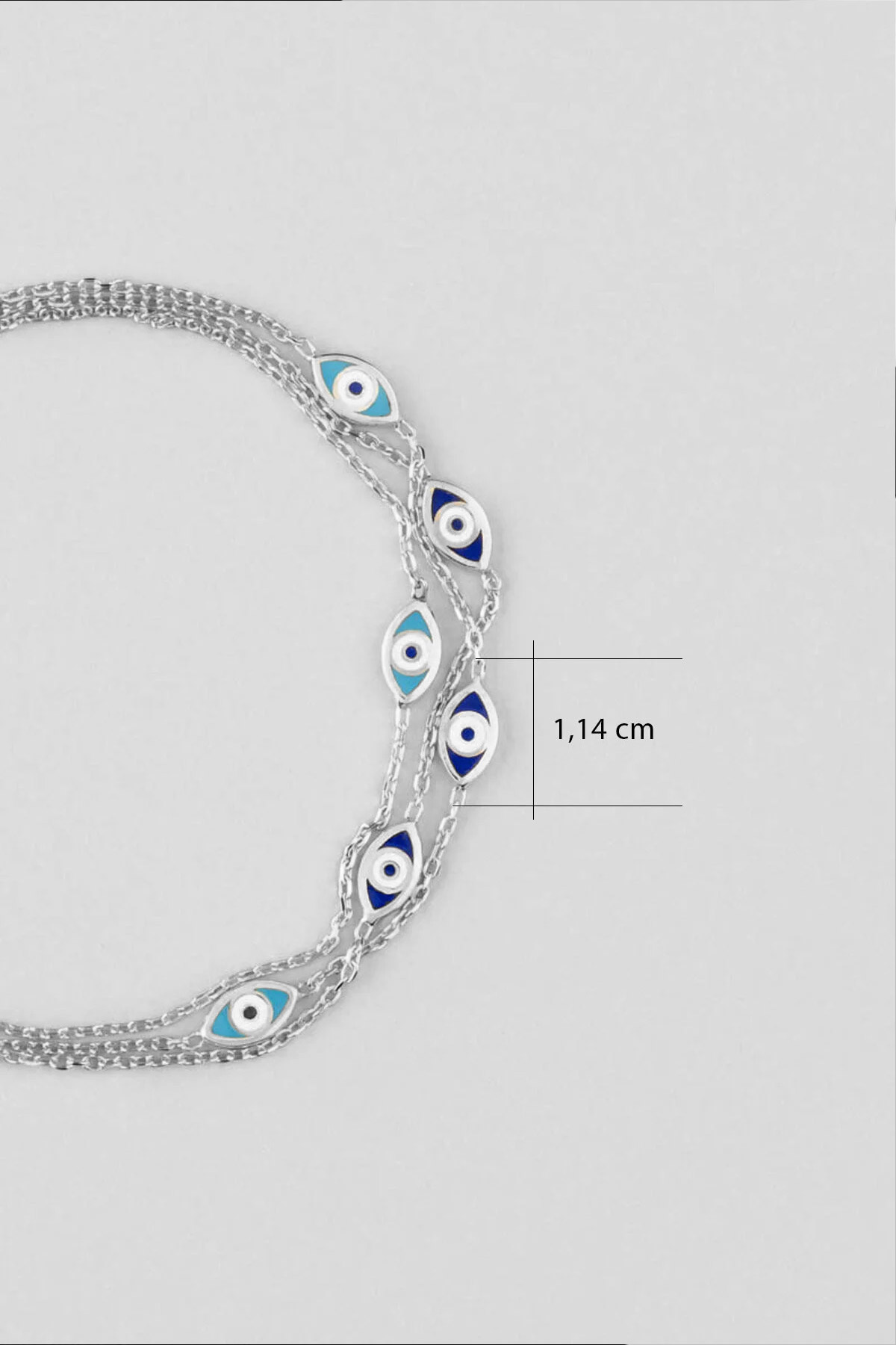 Nazar Figürlü 18 Ayar Beyaz Altın Kaplama 19 Cm Gümüş Bileklik 1118745799_2