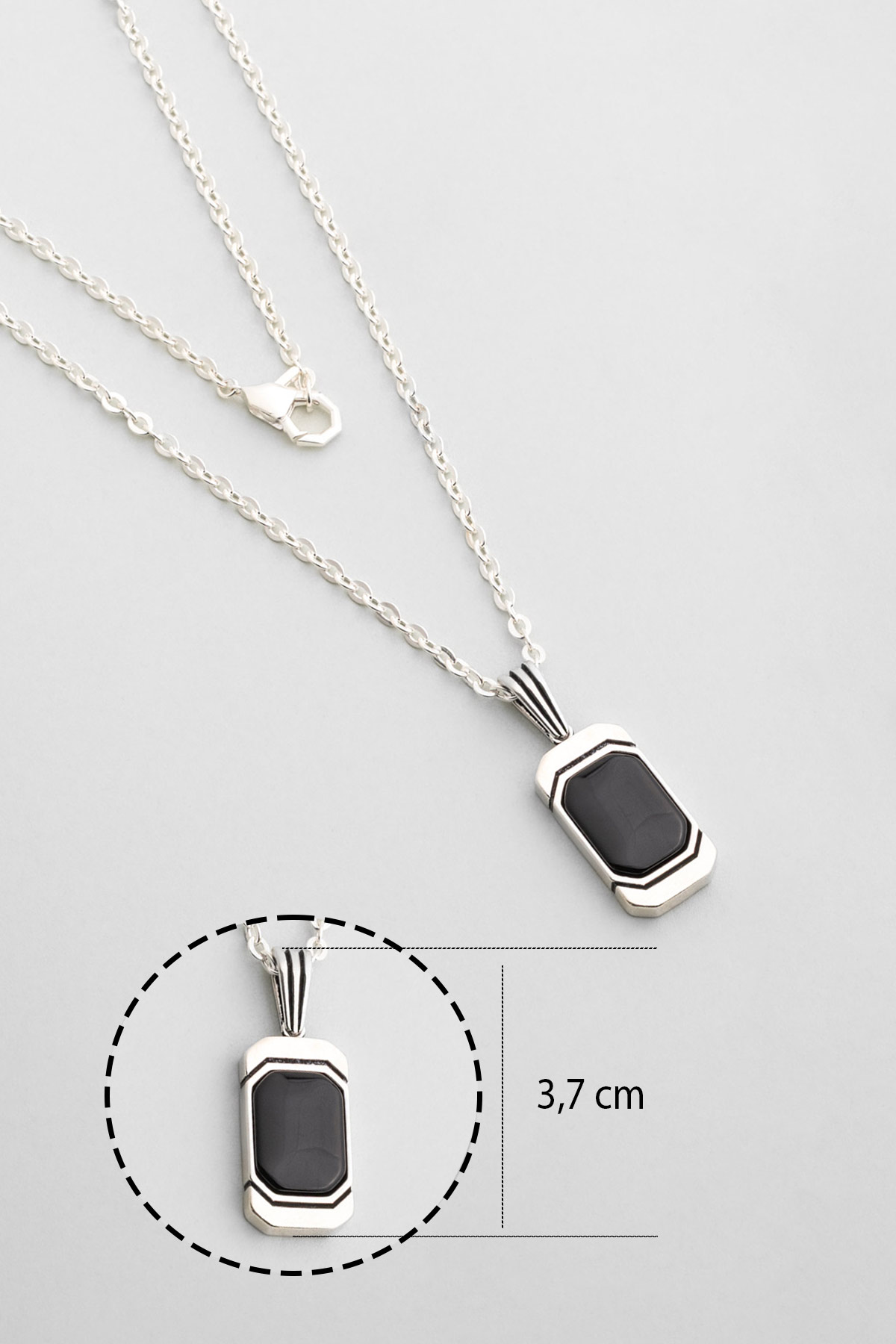 Resim Onix Taşlı Rodyum Kaplama 66 Cm Gümüş Erkek Kolye