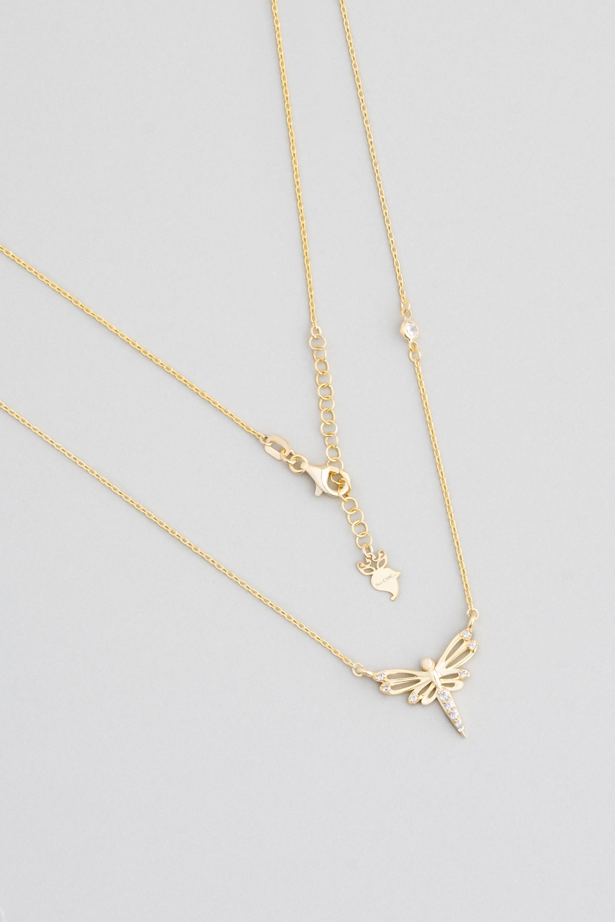 Dragonfly Figure 18 Karat Yellow Gold Plated Silver Minimal Necklace