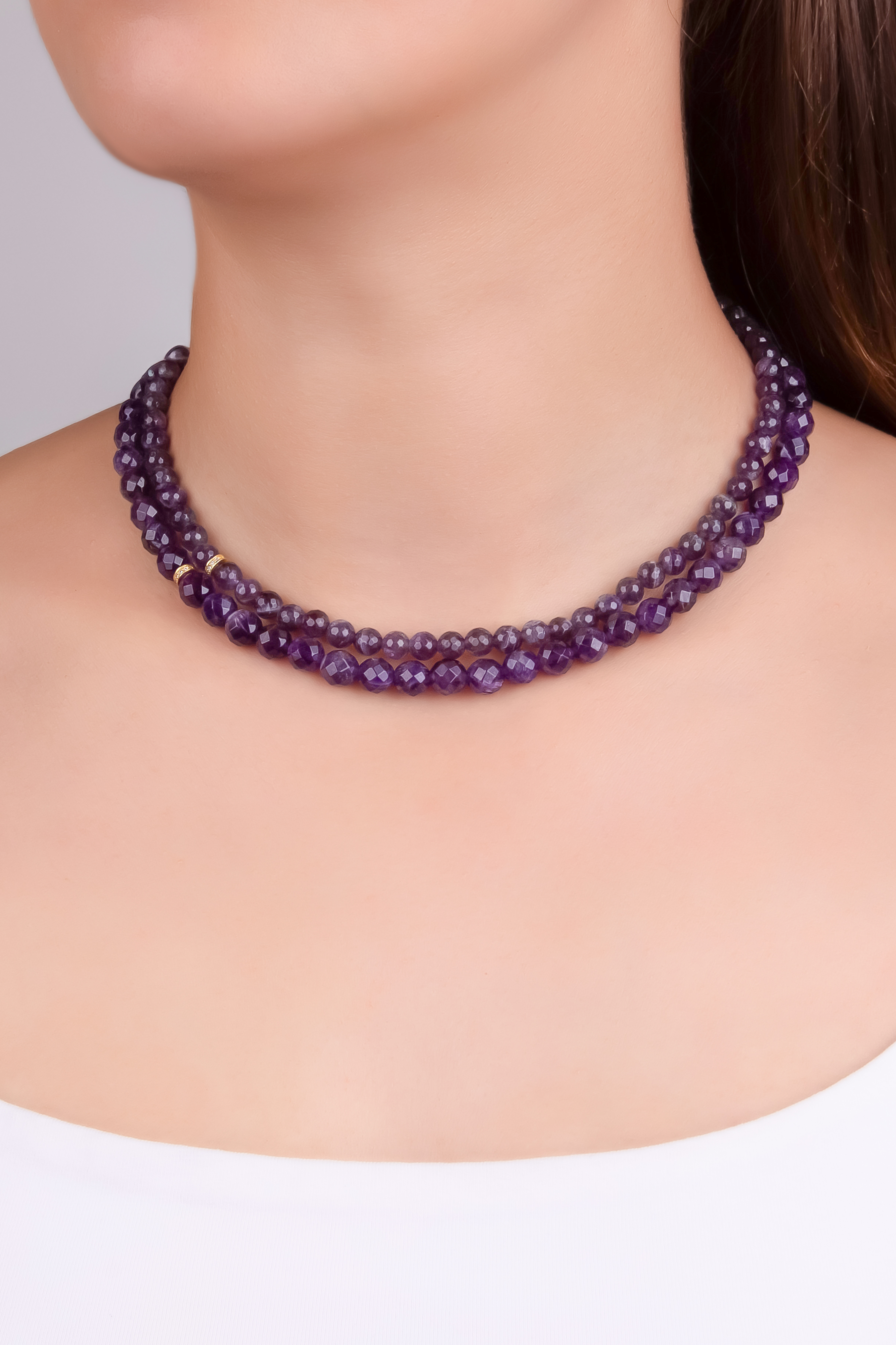 Resim Violet 18 Ayar Sarı Altın Kaplama 43 Cm Gümüş Ametist Kolye