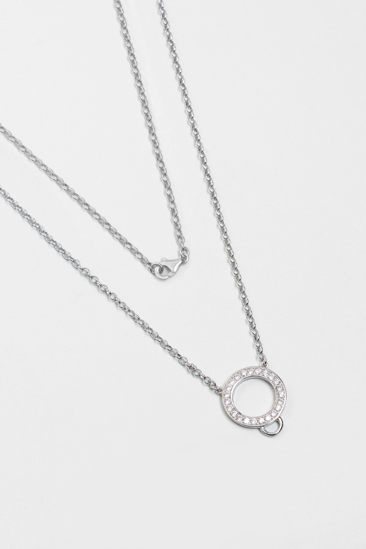 Minimal Halka 18 Ayar Beyaz Altın Kaplama 41 Cm Gümüş Kolye