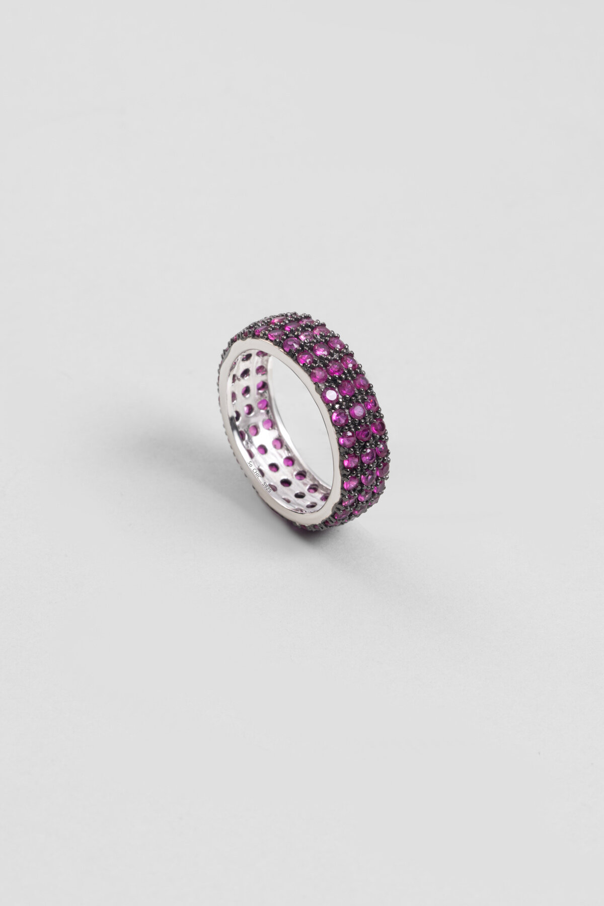 Fuşya Renkli 18 Ayar Beyaz Altın Kaplama Gümüş Tamtur Yüzük